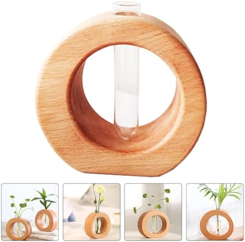 FUOYLOO Glass Vase with Wooden Stand, Mini Hydroponic Propagation Terrarium Container, Beech Wood Tabletop Planter for Home Décor and Living Room Display - Image 7