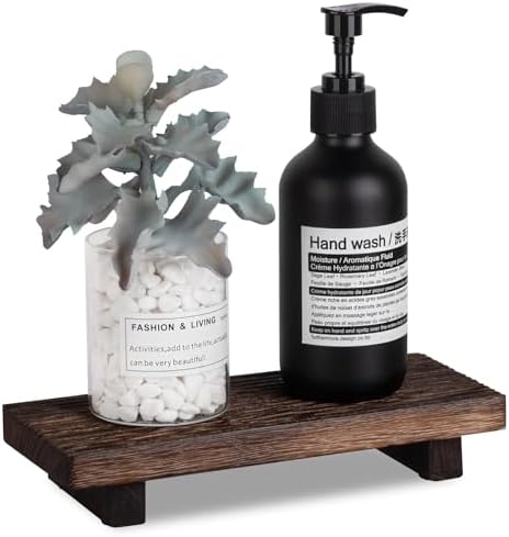 Bathroom Sink Tray Wood Riser Display Kitchen Decor Soap Holder, Dark Brown by zoocatia