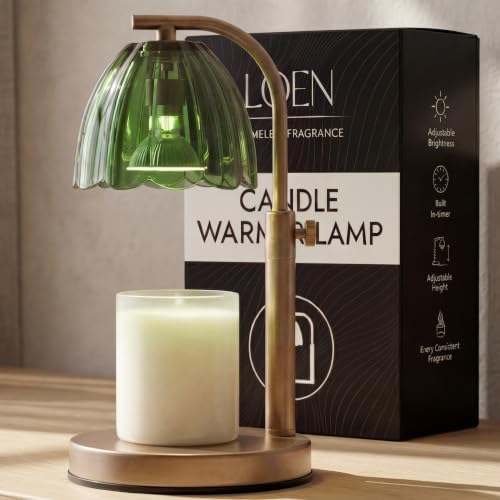 Scalloped Glass Candle Warmer Lamp with Timer (2H/4H/8H) - Dimmable & Adjustable Height - Wax Melter for Large & Small Jar Candles - 2 Bulbs - Gold Metal - Flameless Home Decor Gift for Women (Green) - Image 6
