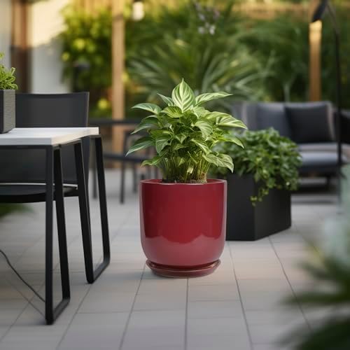 Ceramic Pots for Plants - 12 Inch Plant Pot Indoor with Drainage Hole and Saucer Large Planter Outdoor Flower Pot for Home Patio Office Decor Red - Image 4