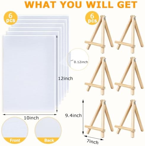 12 Pcs Canvas and Easel Set 10''x12'' Small Blank Canvas Boards with Pine Wood Easels - Beginner Sip Painting Kit for Acrylic Oil Watercolor &Crafts - Ideal for Tabletop Display and Adults Party - Image 2