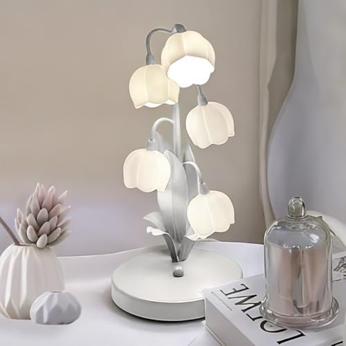 Flower Lamp for Home,5 Lily of The Valley Vintage Table Lamps (White) by Quipzora