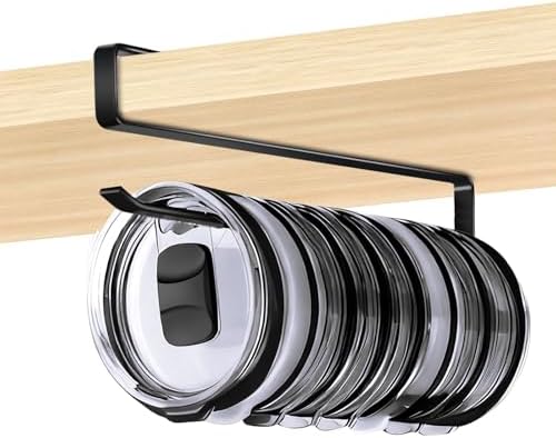 Tumbler Lid Organizer for Cabinet - Under Shelf & Behind Door Lid Holder, No-Drill Kitchen Organizer and Storage, Space Saving Rack Fits 24oz 30oz 40oz Water Bottle Tumbler Lids by Unknown