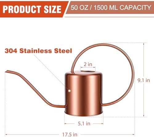 Plant Watering Can, 50 oz / 1500 ml Stainless Steel Metal - Modern Decorative with Long Spout for Indoor Potted Plants, Bonsai, Garden Flowers, Copper - Image 3