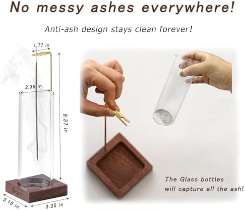 Ceremony Incense Holder, Wooden Incense Holder for Sticks with Glass Ash Catcher, Anti-ash Incense Burner with 20 Incense Sticks and a Ash Brush for Meditation Yoga Spa Room Decor - Image 3