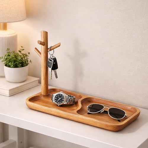 Acacia Wood Key Tray for Entryway Table Rectangle by E-ROOMTREND