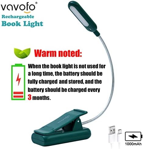 VAVOFO Rechargeable Book Light for Reading in Bed Kids, 7 LED Reading Light with 9-Level Warm Cool White Daylight, Eye Care Lamp with Power Indicator for Bookworms (Green) - Image 3