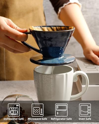 Pour Over Coffee Maker, Single Cup Ceramic Coffee Dripper, Reusable Filter Cone Drip Holder Slow Brewer with Hole Flat Bottom for Home, Office, Travel, Camping (Blue) - Image 6