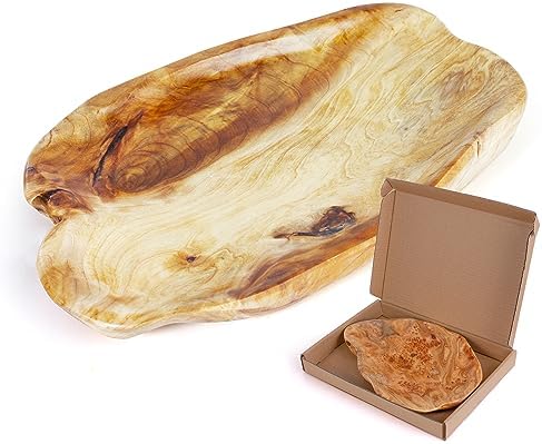 BTEOBFY Natural Wood Fruit Bowl, Unique Handmade Wood Serving Platter, Fruit Snack Dish for Sandwich Bread Serving, Appetizer Display, Vintage Ring Dish, Hand Carved Artworks，13-14in by BTEOBFY