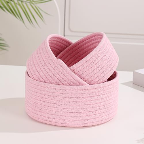 YMhoart Small Basket Cotton Rope Woven Baskets for Organizing Cute Mini Tiny Baskets for Nursery Decorative Boho Round Storage Bathroom Organization Bin Open Storage Bins (Pink) - Image 7