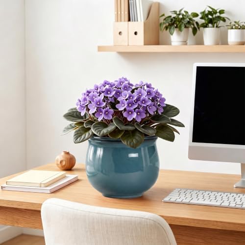 8 Inch Ceramic Self Watering Plant Pots, Ceramic Planter, Retro Blue - Image 7