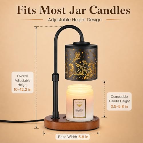 Dimmable Candle Warmer Lamp with Timer Adjustable Height for Scented Jar Candles Electric Candle Wax Melt Warmer for Home Decor Christmas Birthday Gifts for Women Mom(Butterfly+Dog) - Image 4