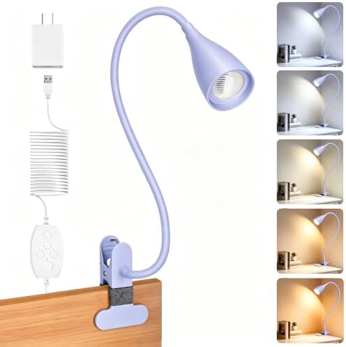 Reading Light for Book in Bed, Clip on Light Desk Lamp with Adapter Purple by Uchoiceme