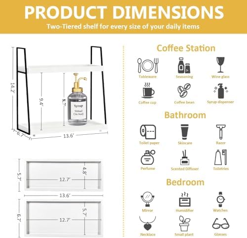 Countertop Coffee Station Organizer, 2 Tier Large Coffee Bar Organizer for Accessories Storage, Stable Metal Wooden Shelf Syrups Holder Condiments Rack - Image 2
