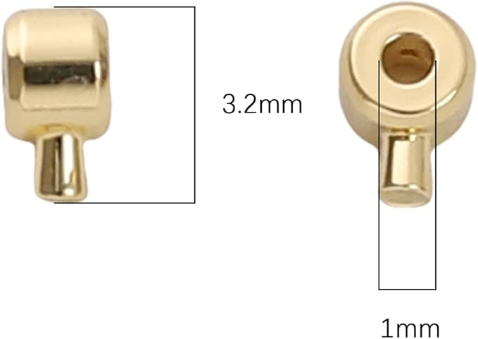 14K Gold Plated Cylinder Fishing Line Buckle 3.2mm End Caps 30pcs for Jewelry Making Findings
