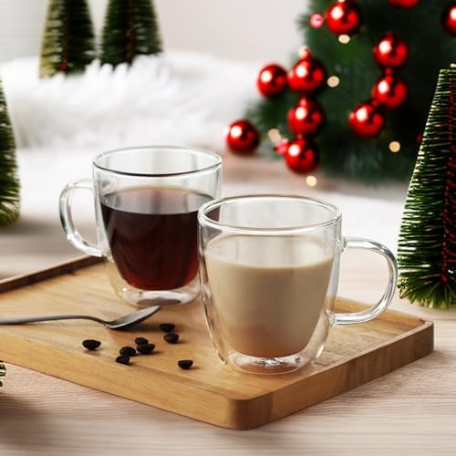 CNGLASS Large Glass Coffee Mugs 17oz,Double Walled Insulated Clear Coffee Cups with Handle,Clear Espresso Mugs for Cappuccino,Latte,Tea Bags,Hot and Cold Beverages,Set of 4 - Image 3