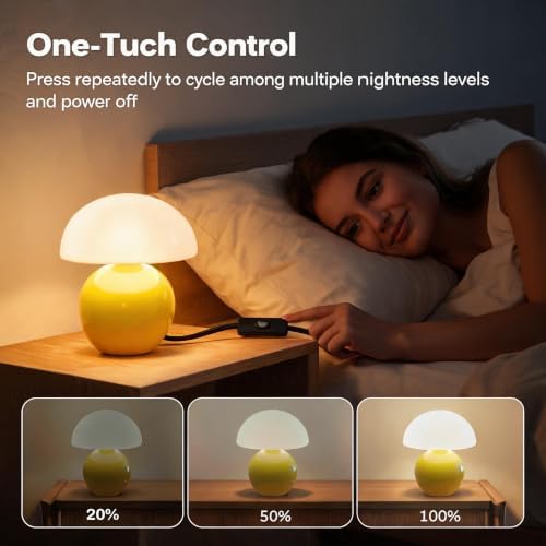 Cute Mushroom Table Lamp, Mid Century Modern Decor, Cozy Oasis Lighting, Unique Bedside Nightstand Lamp for Bedroom Living Room Office, Ideal for Home Decor Lovers, Kids & Adults(Yellow) - Image 4