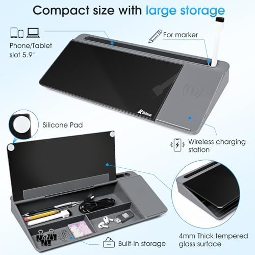 Varhomax Glass Desk Whiteboard with Wireless Charger, Desktop Organizer - Image 6