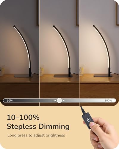 EDISHINE Curved LED Table Lamp, Modern Bedside Lamps for Bedroom, Black - Image 5