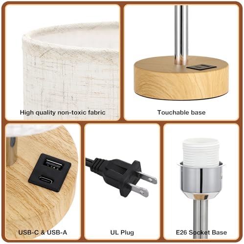 Dicoool Bedside Table Lamp for Bedroom - 3-Way Dimmable Touch Lamp, USB A+C - Image 6