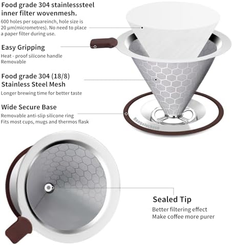Pour Over Coffee Maker, Reusable Stainless Steel Filter - Image 2