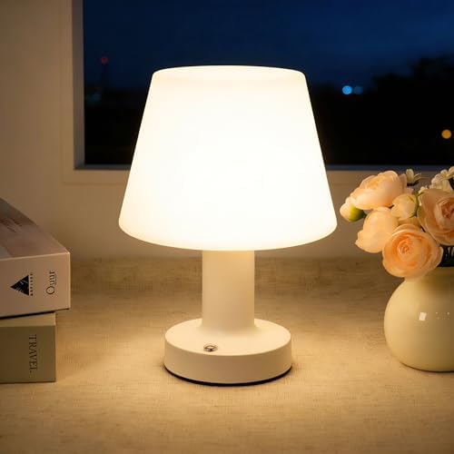 Cordless Rechargeable Mushroom Table Lamp, Dimmable 3-Color Night Light by HAPYGILightings