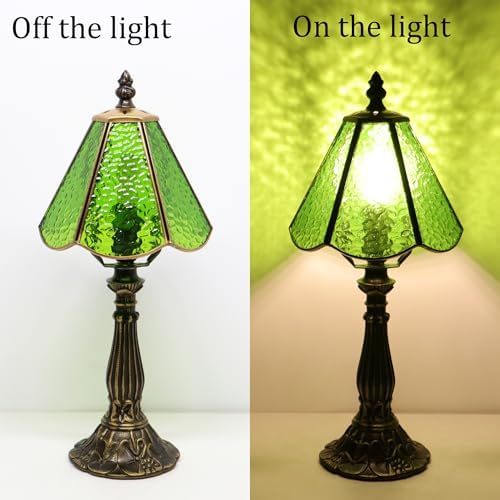 Tiffany Style Table Lamp Green Rippled Stained Glass Lamp 14 Inch - Image 4