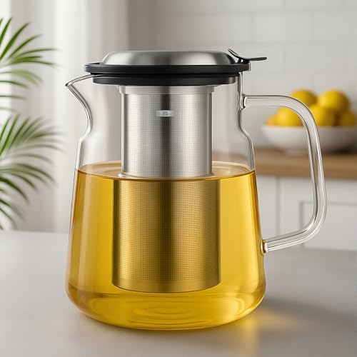 Aquach 57oz Glass Tea Pot with Infuser, Stovetop Safe Borosilicate Teapot - Image 2