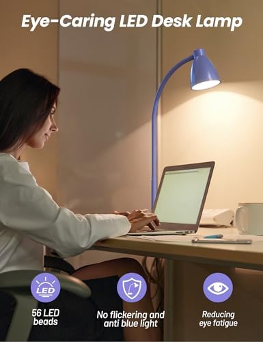BOHON LED Desk Lamp with USB Charging Port, 3 Color Modes Dim, Lilac Purple - Image 5