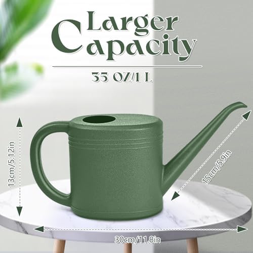 Hand Plastic Watering Can for Home Plant Garden - with Long Stem - 1/4 Gallon - Green - Image 2