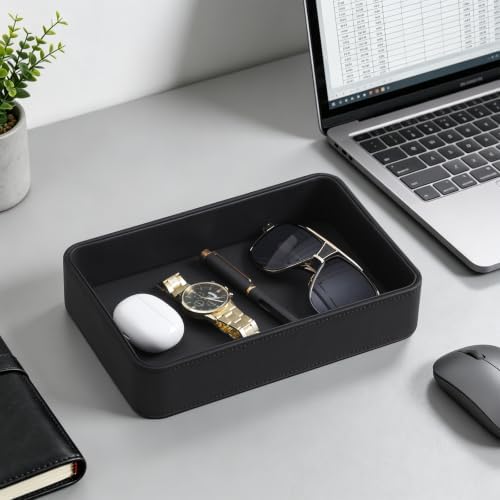 Valet Tray for Men, PU Leather Catchall Tray Nightstand Organizer - Image 4