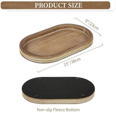 Hanobe 15" Vintage Wood Decorative Tray for Coffee Table Decor, Beaded Edge - Image 6