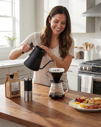 AGOGO Stainless Steel V60 Coffee Dripper & 50 Paper Filters, Black - Image 2