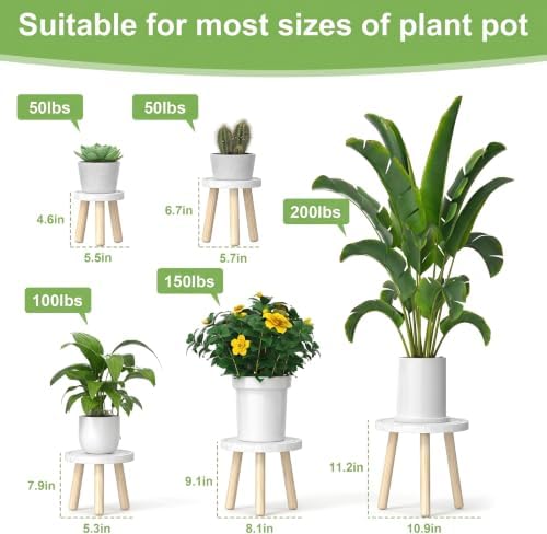 Wood Plant Stands Indoor, 16.7" Tall Plant Stand Outdoor Mid-Century Plant Stool, Single Plant Table Modern Small Round Side/End Table for Living Room, Balcony, Office (Brown) - Image 2