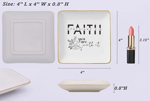 Affirmation Positive Birthday Christmas Gift for Woman,Girl,Inspirational Christian Scripture Religious Bible Verse Reminder Gift,Faith,You Worth It-Encouraging Jewelry Tray Trinket Holder Ring Dish - Image 5