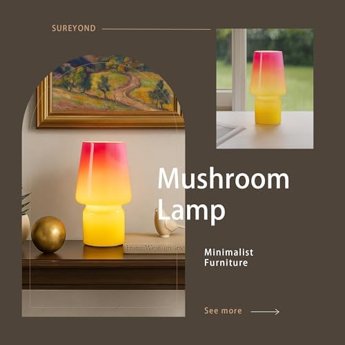 Mushroom Lamp,Mother's Day Gifts,Small Table Lamp,Cute Nightstand Kitchen Mini Lamp,Glass Table Lamp,Suitable for Bedrooms, Kitchens, Living Rooms, Bedside, Girl Gifts（Pink Gradient） - Image 4