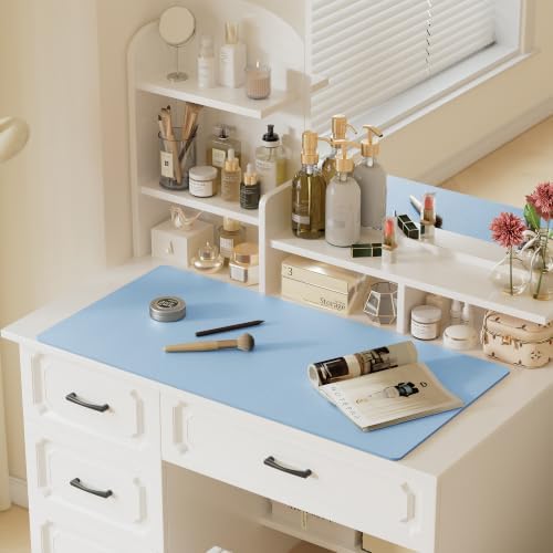 Aothia Faux Leather Desk Mat for Keyboard & Mouse (Sky Blue, 48" x 17") - Image 6