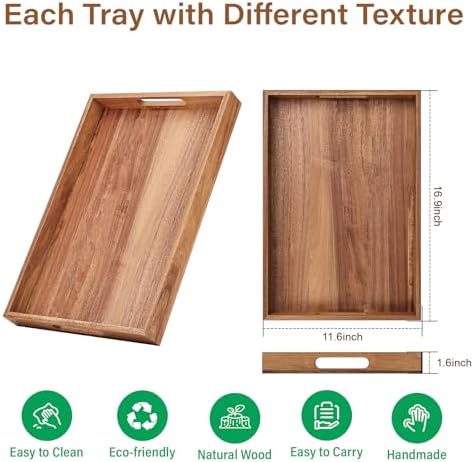 Wood Serving Tray with Handles, 16.9 Inch Coffee Table Tray - Image 2