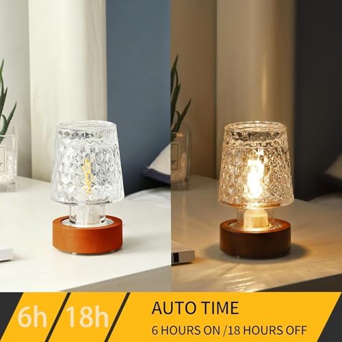 Mini Soft Warm LED Night Light, Battery Operated Portable Glass Lamp with Timer, Art Deco Style, Crystal Color, for Adults - Image 4