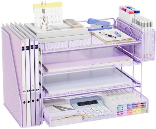 4-Tier Desk File Organizer with Drawer & Pen Holder (Purple) by Illuminatinglifewiththewarmthandloveoflight