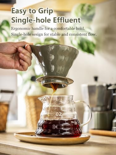 Gomakren Pour Over Coffee Maker Ceramic Coffee Dripper, Single-Hole Cone - Image 6