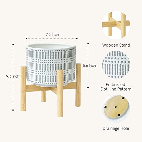 LA JOLIE MUSE Ceramic Planter for Plant, 7.3 Inch Indoor Planter with Stand - Image 2