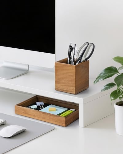 HULISEN Wooden Desk Organizer Tray, Pencil Holder with Felt Lining - Image 2