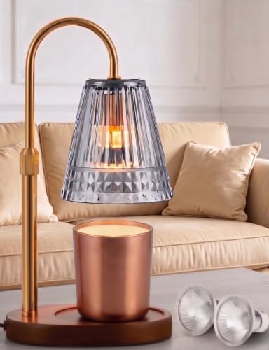 Candle Warmer Lamp with Timer & Dimmer, Adjustable Height Glass Candle Lamp Warmer for Jar Candles, Electric Wax Melt Warmer with 2 Bulbs by Unknown