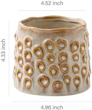 Plant Flower Pot, Small Ceramic 4.5" Modern Flower Pots for Home Office Indoor Outdoor Planters, Planter for Orchid Succulent Cactu Floral, Handmade Textured with Irregular Circle without Drainage - Image 2