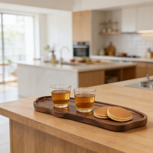 Rectangular Wooden Serving Tray for Tea, Coffee and Desserts - Japanese Style Natural Wood Breakfast Platter for Home Kitchen Cafe Decor - Easy to Clean Snack Fruit Organizer(TP06（Large）) - Image 7