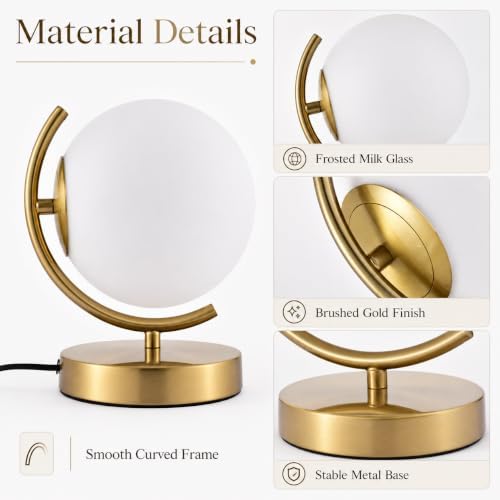 Gold Globe Table Lamp with Milk Glass Shade, Modern Bedside Lamp - Image 4