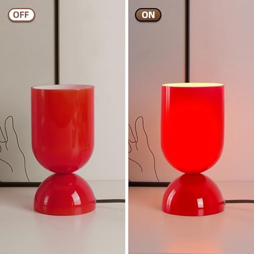 8.9" Dimmable Modern Glass Table Lamp with Dome Base, Glossy Red - Image 4
