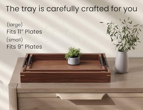 Fibogollo Set of 2 Walnut Wood Serving Trays with Metal Handles - Image 5