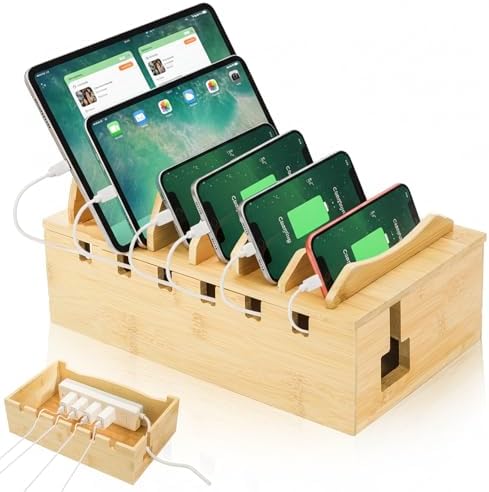 WRINGKIT Bamboo Charging Station for Multiple Devices, Hold 6 Devices by WRINGKIT